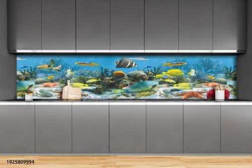 Black,And,White,Minimalist,Kitchen,Set,,Table,With,Appliances,And