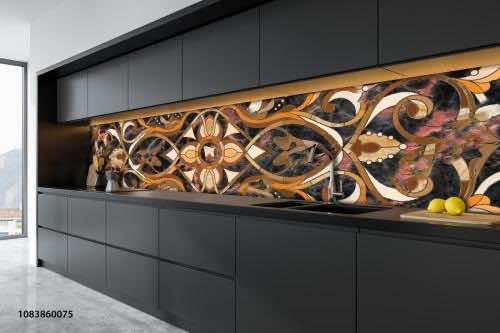 Panoramic,Black,And,Wooden,Kitchen,Interior,With,Dark,Gray,Countertops.