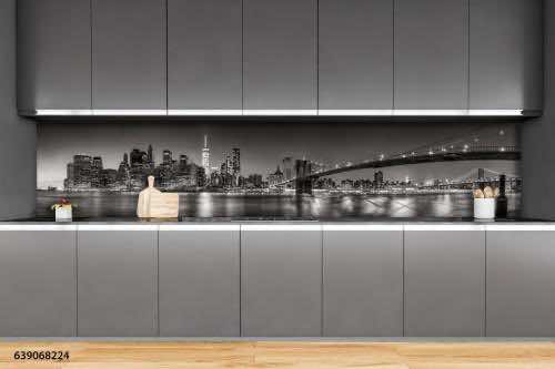 Black,And,White,Minimalist,Kitchen,Set,,Table,With,Appliances,And